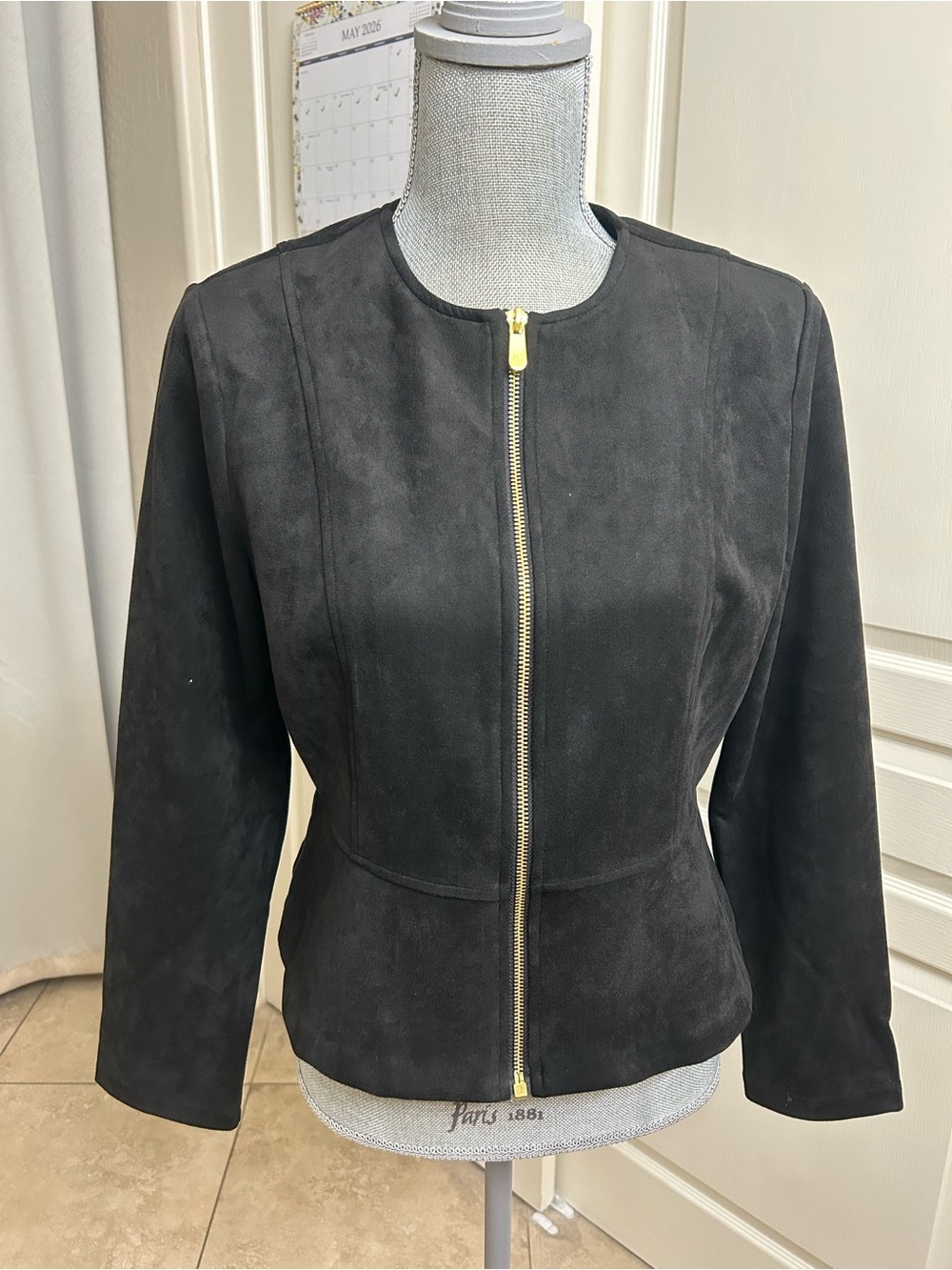 Women's Black Suede Zip-Front Blazer Jacket